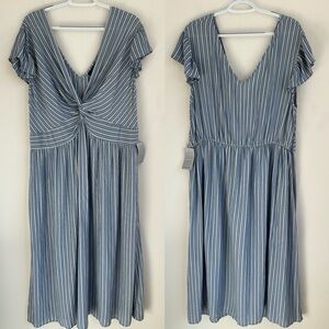 NWT Angie womens casual short sleeve blue gray striped maxi dress